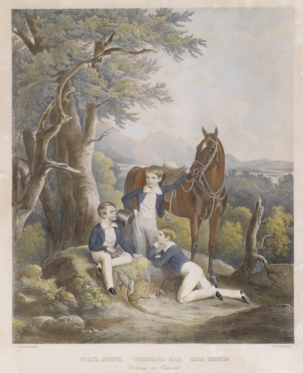 14 yaşındaki Arşidük Franz Joseph kardeşleriyle birlikte by Josef Nikolaus Kriehuber