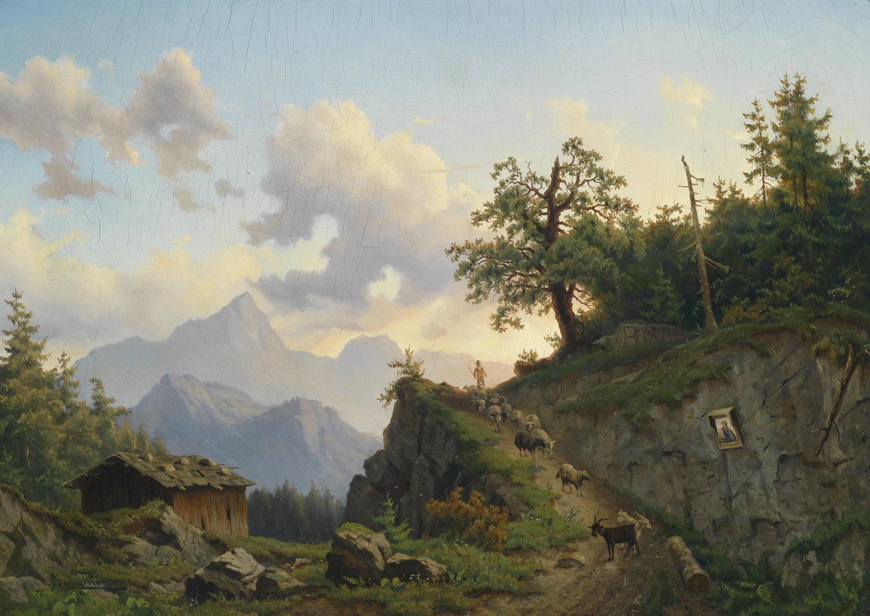 Eve giderken sürüsü ile çoban by Josef Thoma