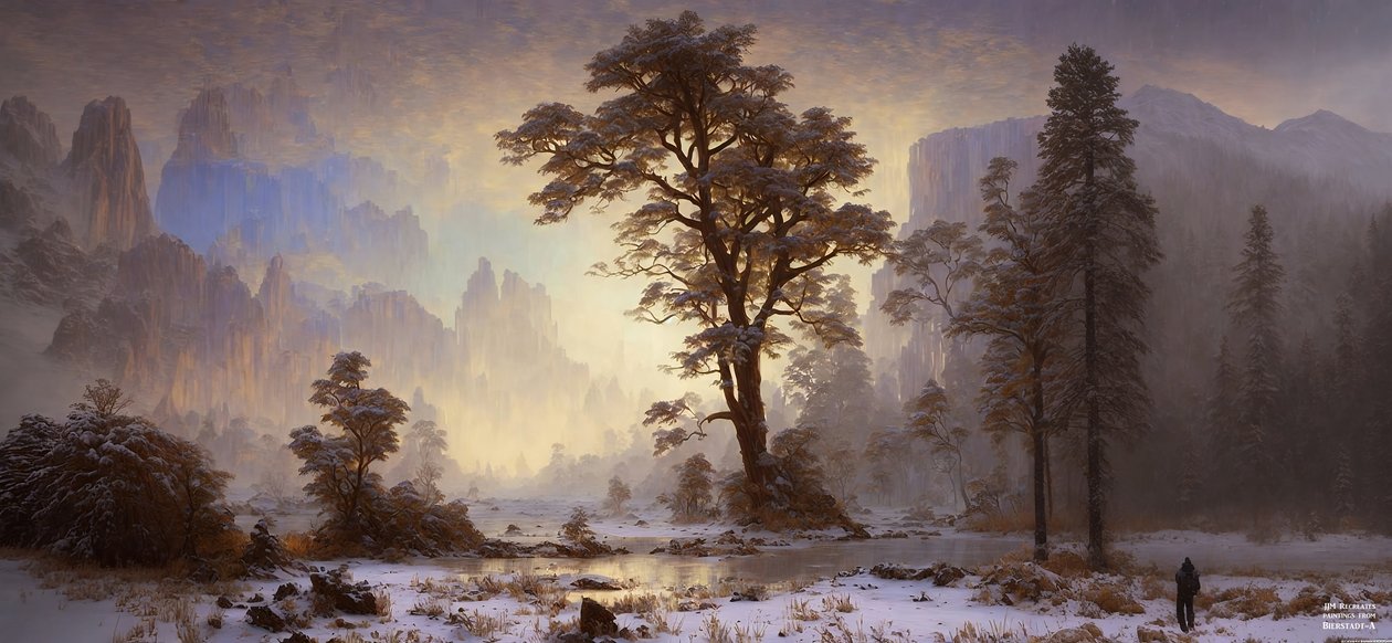 JJM, Bierstadt-A'yı yeniden yaratıyor: Yosemite Vadisi Kar Yağışı by Josef Johann Michel