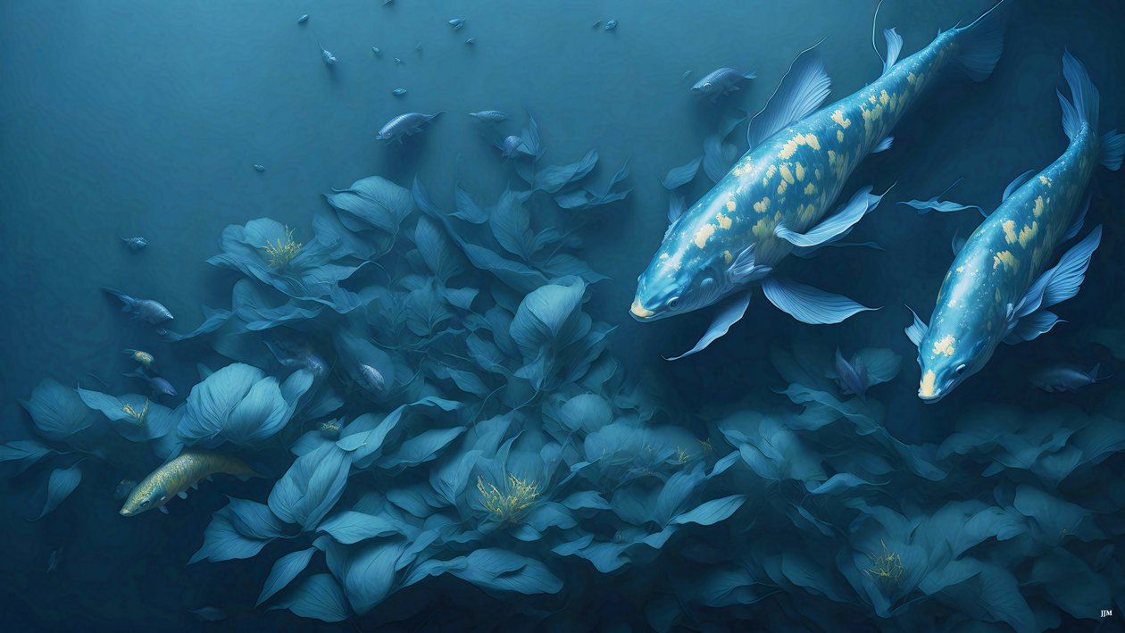 mürekkeple boyama: Koi-Karpfish_blue_04 by Josef Johann Michel