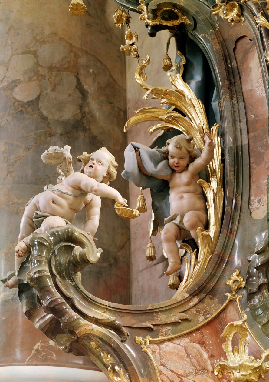 Cherubs, 1737-66 (sıva ve yaldızlı ahşap) by Joseph Anton Feuchtmayer