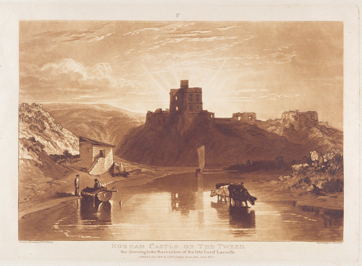 Charles Turner (1773-1857) 1859-61 tarafından oyulmuş Norham Kalesi, by Joseph Mallord William Turner