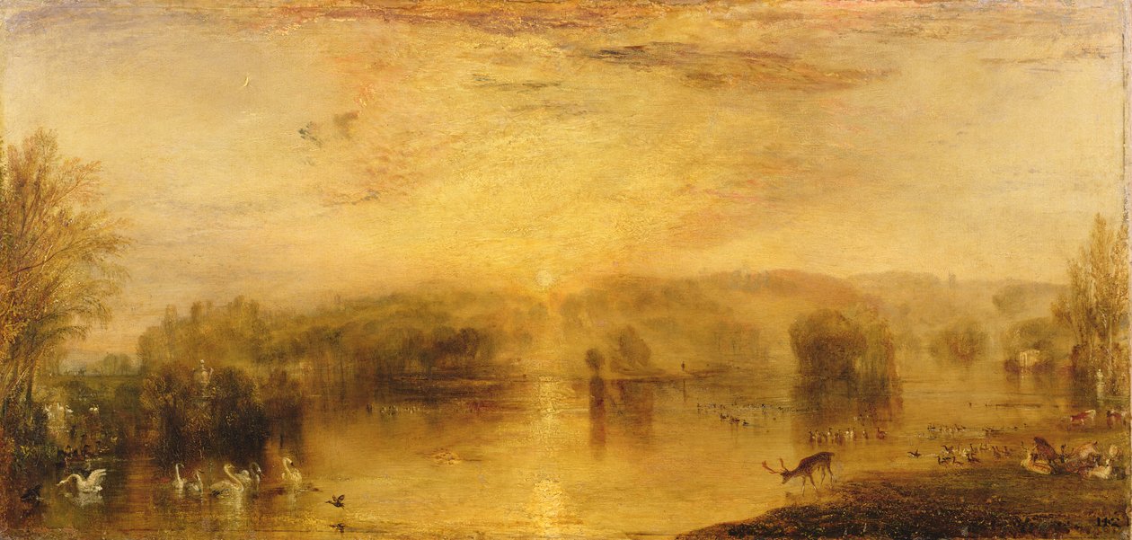 Göl, Petworth: Gün Batımı, Bir Geyik İçiyor by Joseph Mallord William Turner