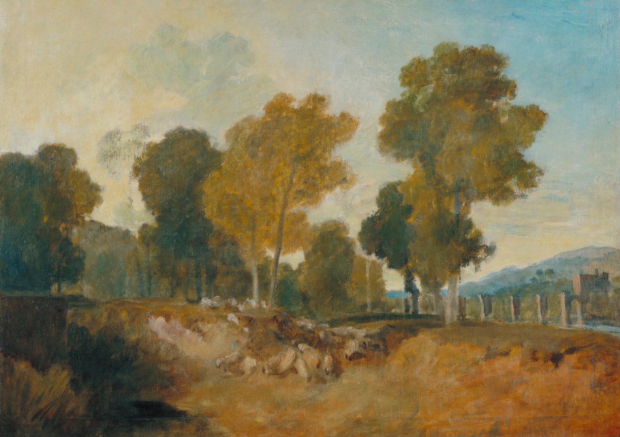 Orta Mesafede Köprü ile Nehrin Yanındaki Ağaçlar by Joseph Mallord William Turner