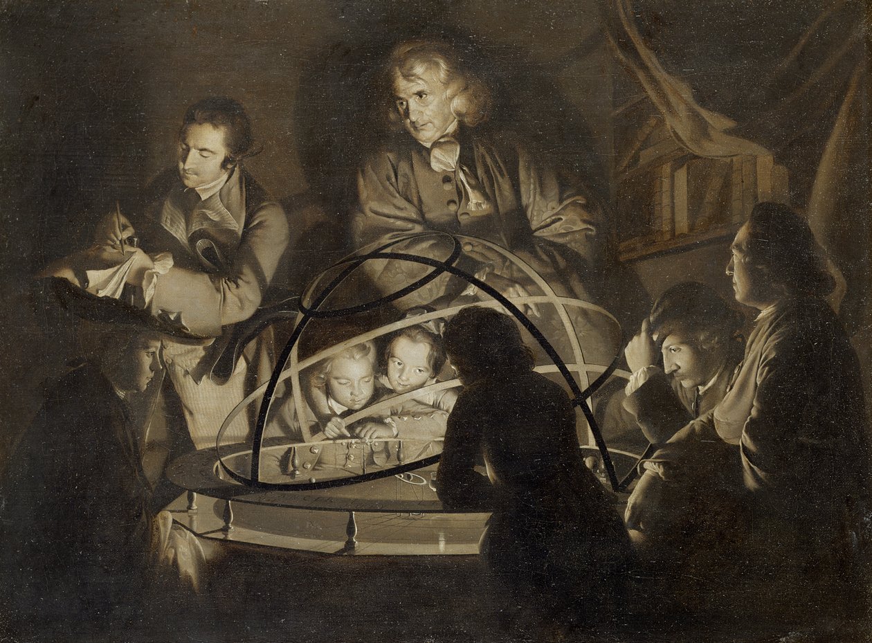 Orrery üzerine bir konferans veren filozof, c.1768 by Joseph Wright of Derby