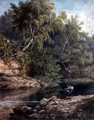 Şaşkın bir balıkçıl ile ormanlık sahne by Joseph Clayton Bentley