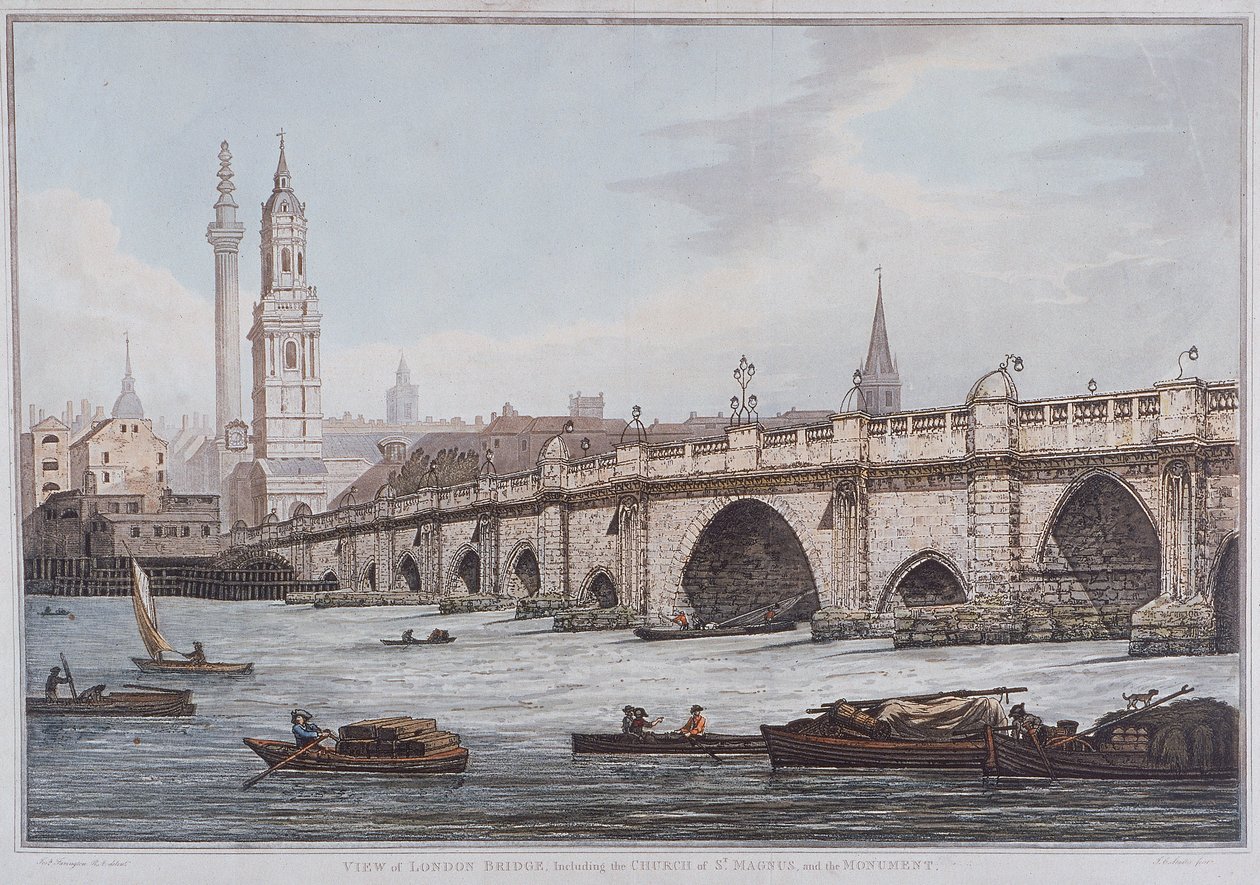 Londra Köprüsü eski, Londra, 1790 by Joseph Constantine Stadler