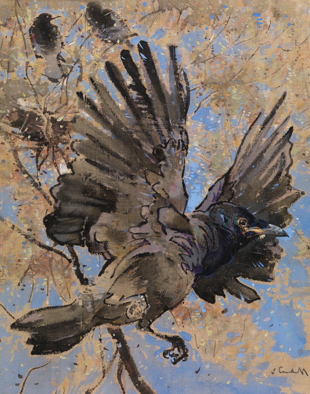 Rooks Nest (keten üzerine guaj) by Joseph Crawhall