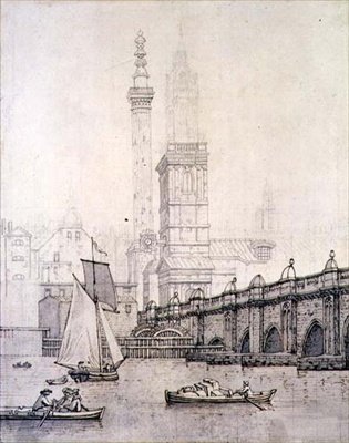 Eski Londra Köprüsü ve Anıt by Joseph Farington
