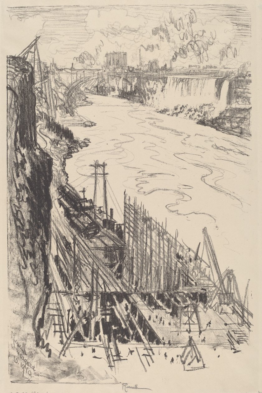 Bir Güç Evi İnşası, 1910. by Joseph Pennell