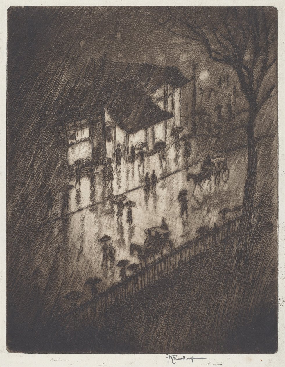 Yağmurlu Gece, Charing Cross Shoplar by Joseph Pennell