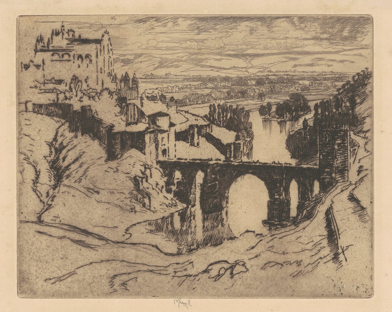 Aziz Martin Köprüsü, Toledo, 1904. by Joseph Pennell
