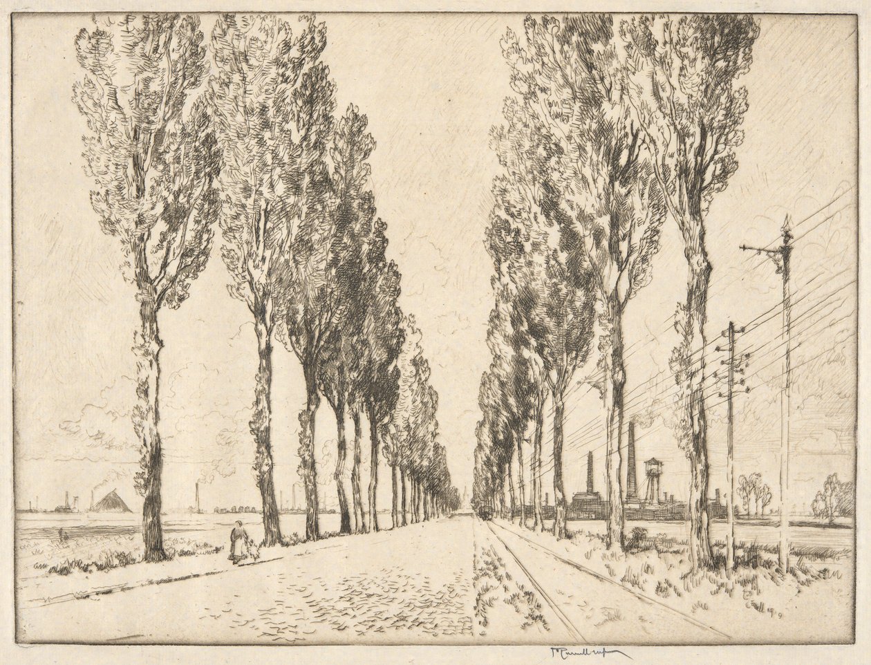 Valenciennes yakınlarındaki cadde by Joseph Pennell