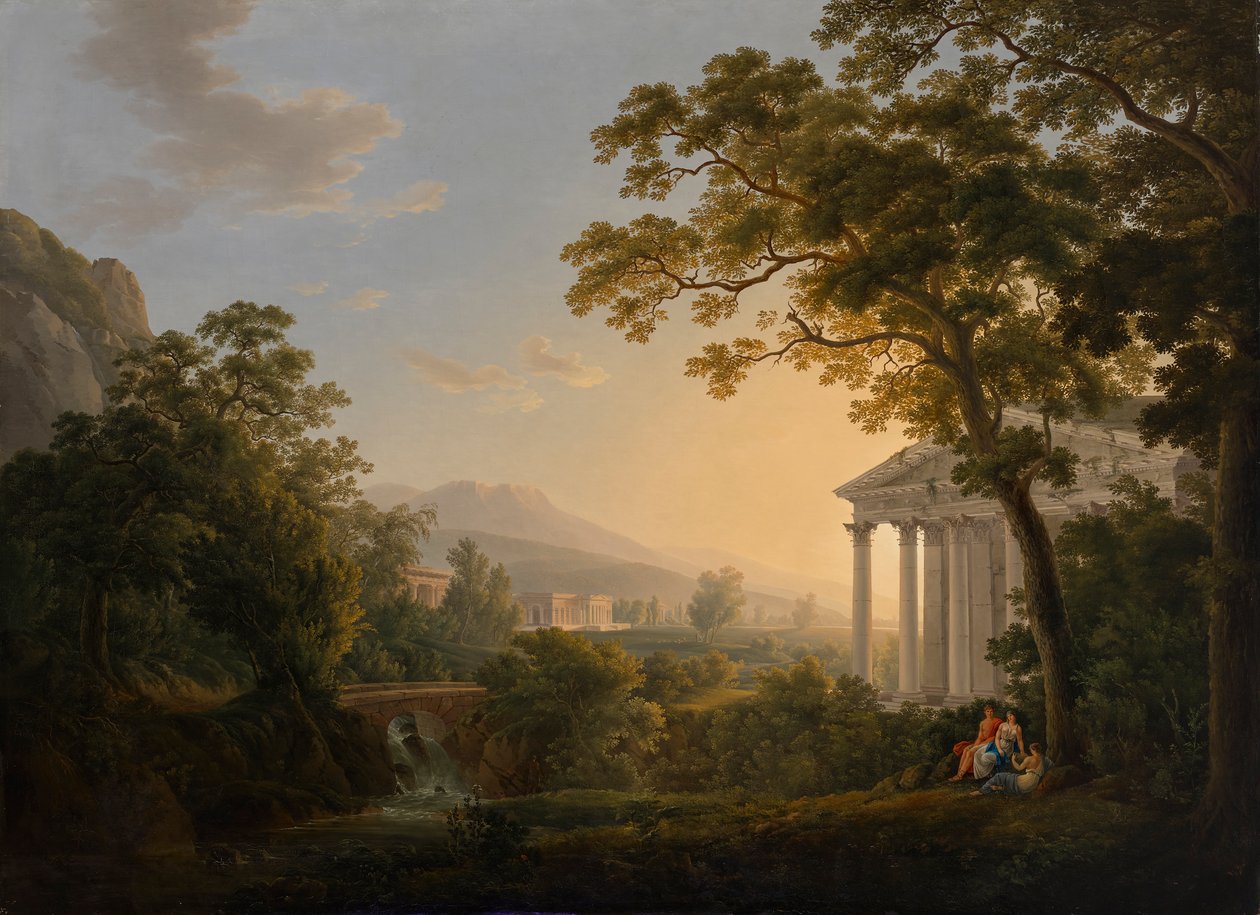 Tapınak binaları ile ideal manzara by Joseph Rebell