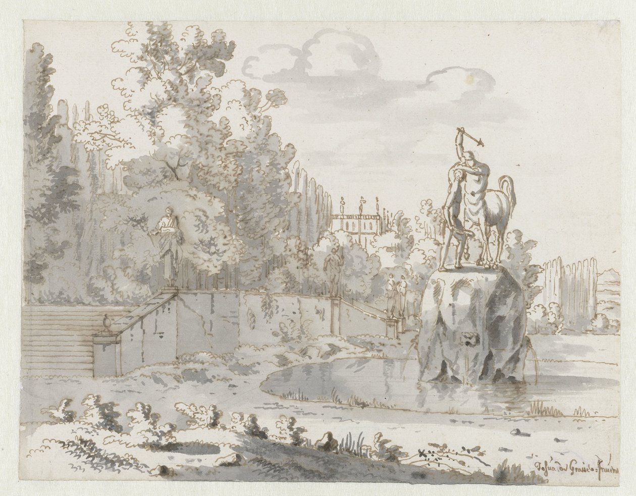 Bir İtalyan Bahçesi Görünümü by Josua de Grave