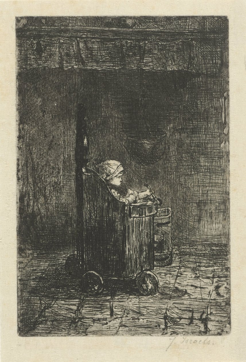 Yüksek sandalyede çocuk by Jozef Israëls (signed by artist)