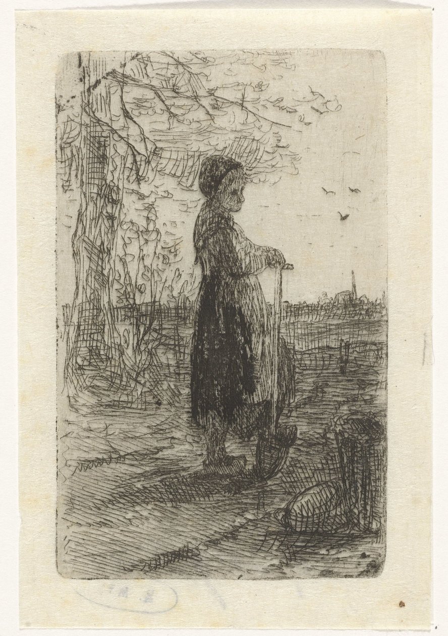 Bir kürek üzerine eğilerek kız by Jozef Israëls