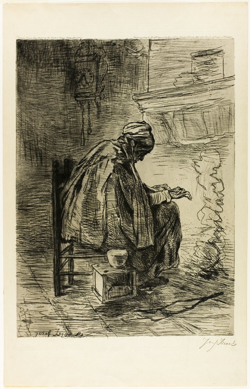 Ellerini ısıtan yaşlı kadın by Jozef Israëls