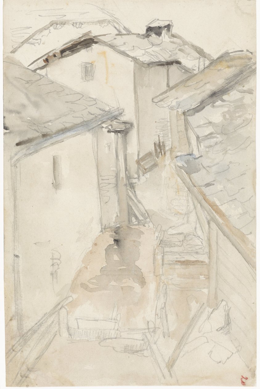Eski evler arasında sokak by Jozef Israëls