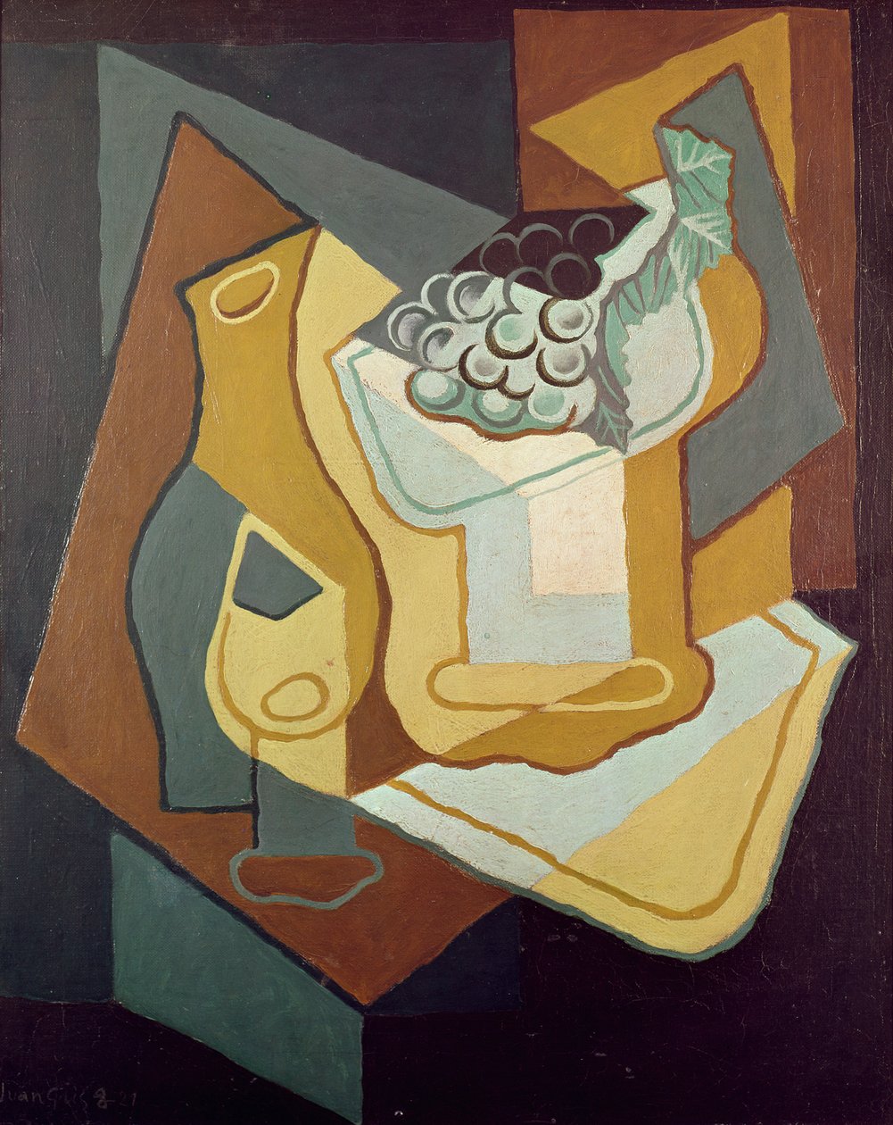 Bottle, Glass and Fruit Dish, 1921  by Juan Gris