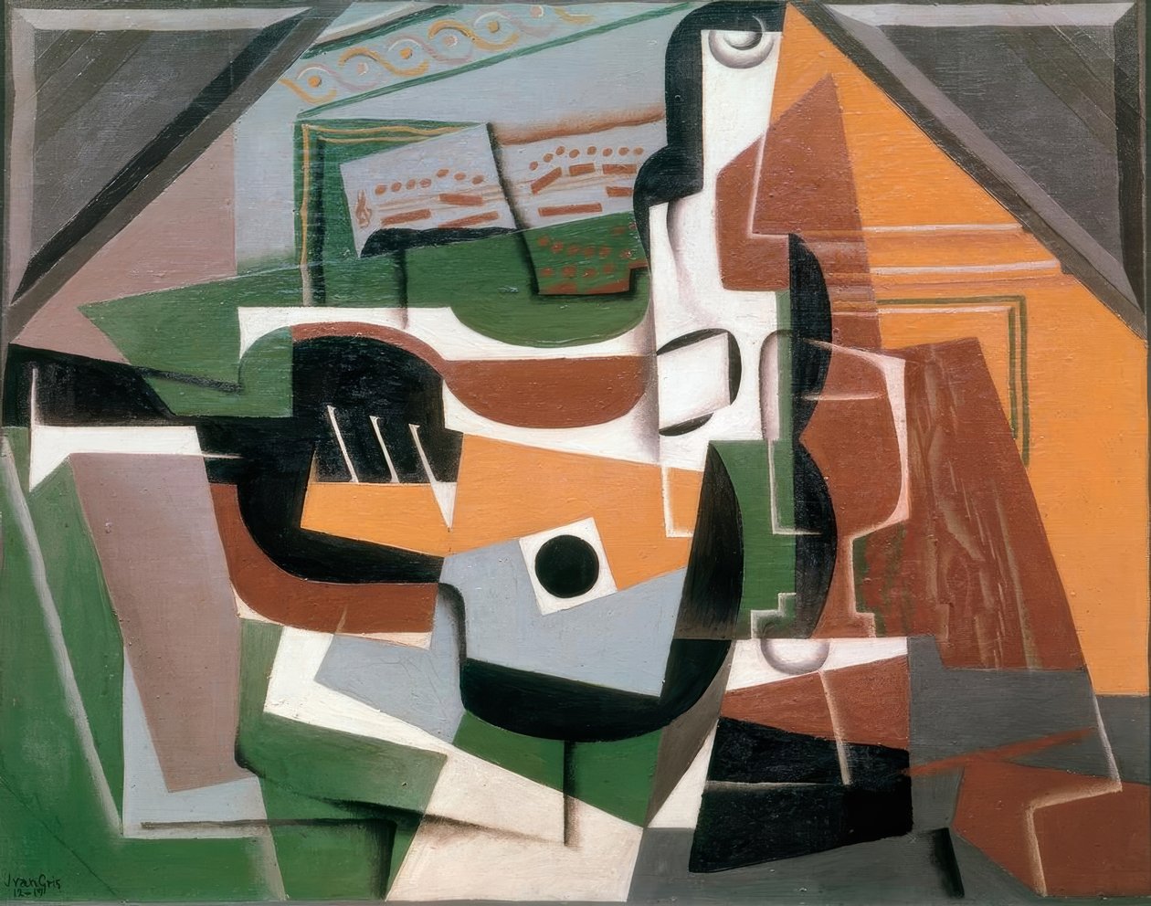 Gitar, şişe ve cam by Juan Gris