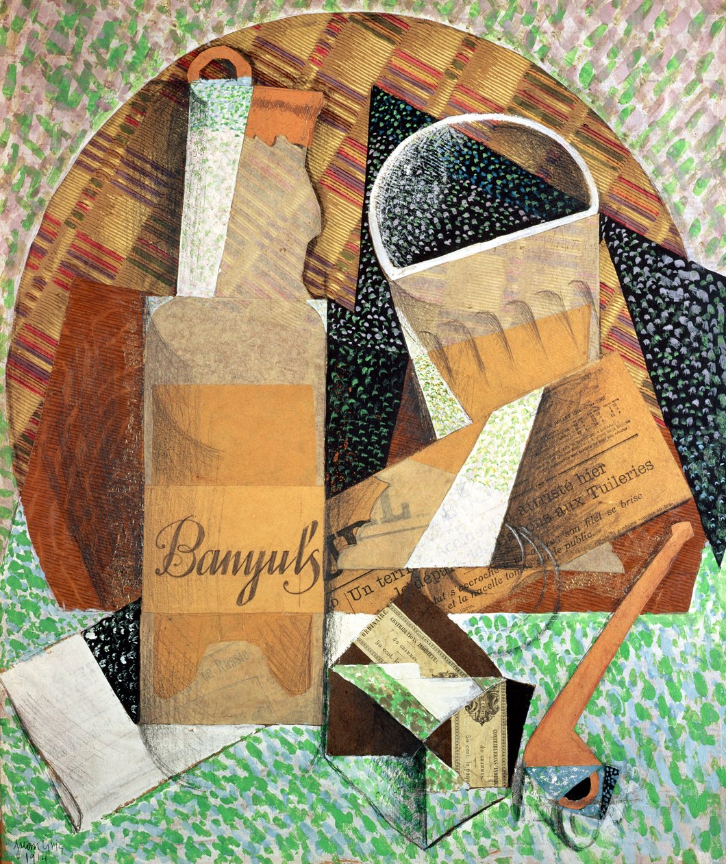 Banyuls Şişesi, 1914 (guaj ve kolaj) by Juan Gris