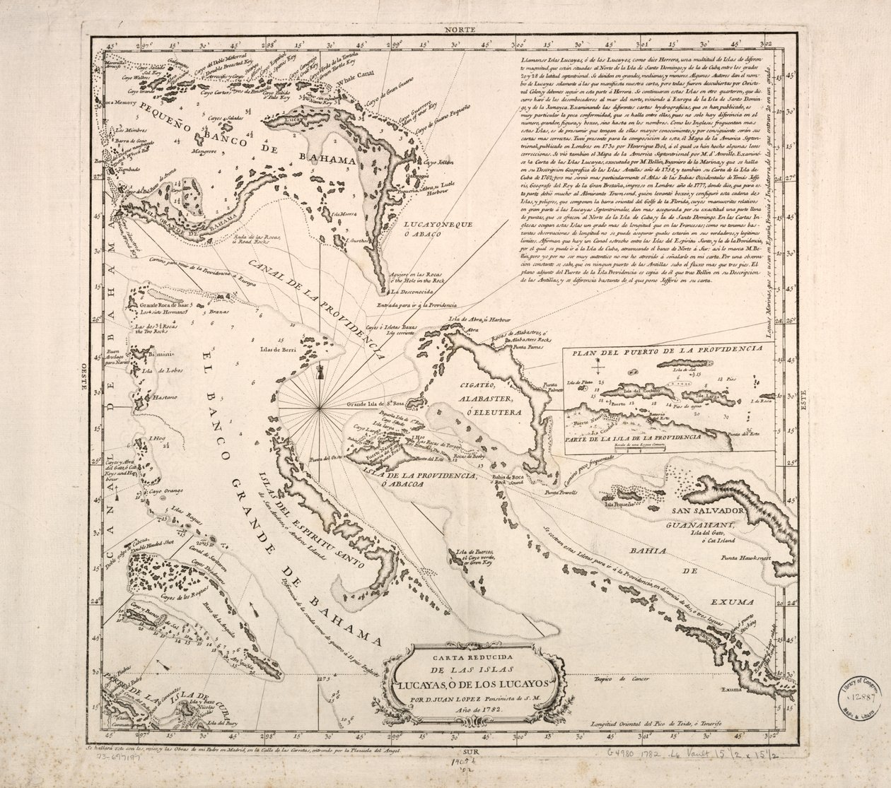 Lucayas adalarının küçültülmüş haritası, ò de los Lucayos by Juan López