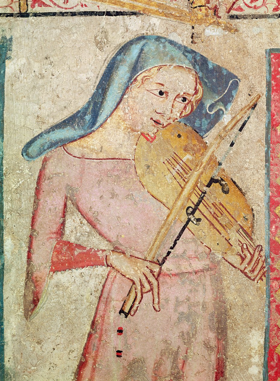 Mezardaki Kadın Azizler ve Diriliş, kemancı detayı, 1330 by Juan Oliver