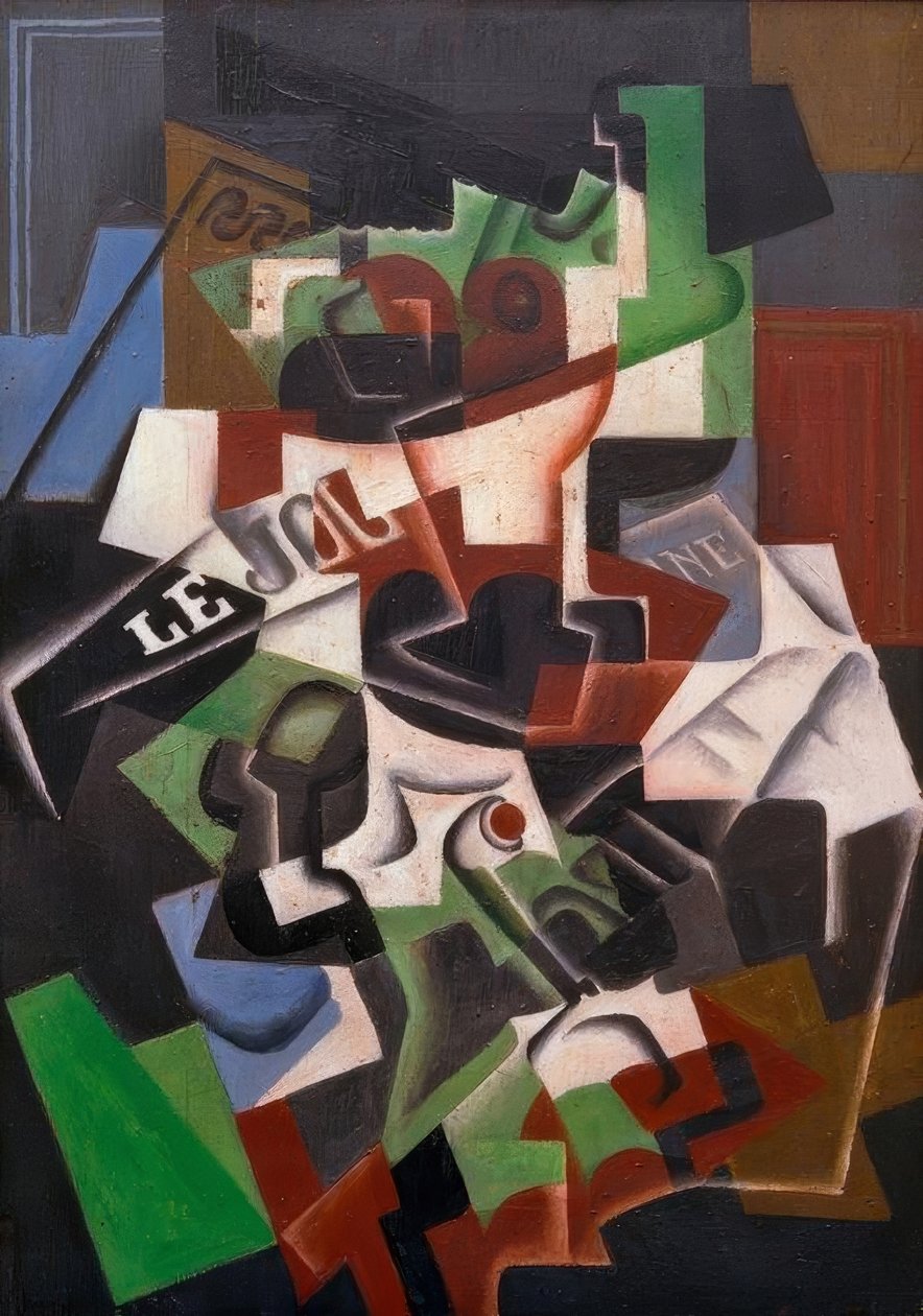 Meyve kasesi, pipo ve gazete by Juan Gris