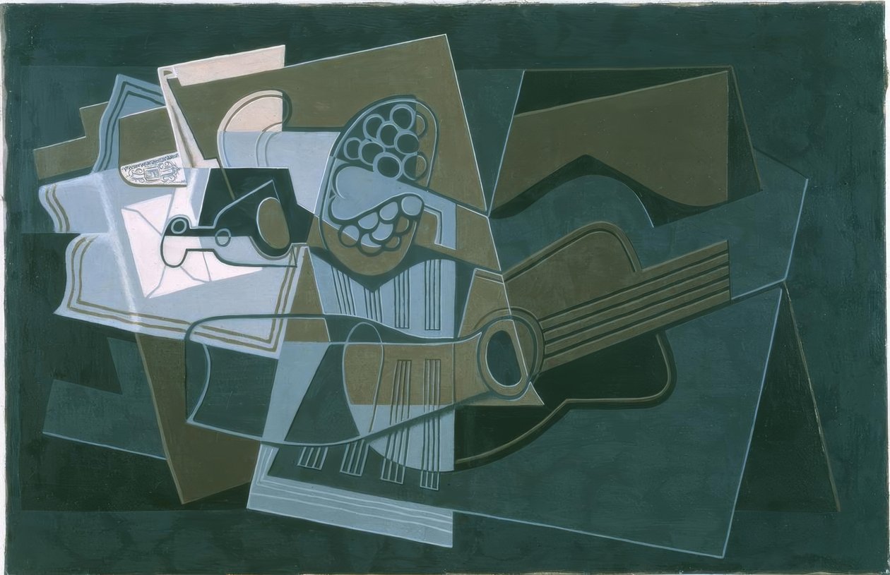gitar ve şişe by Juan Gris