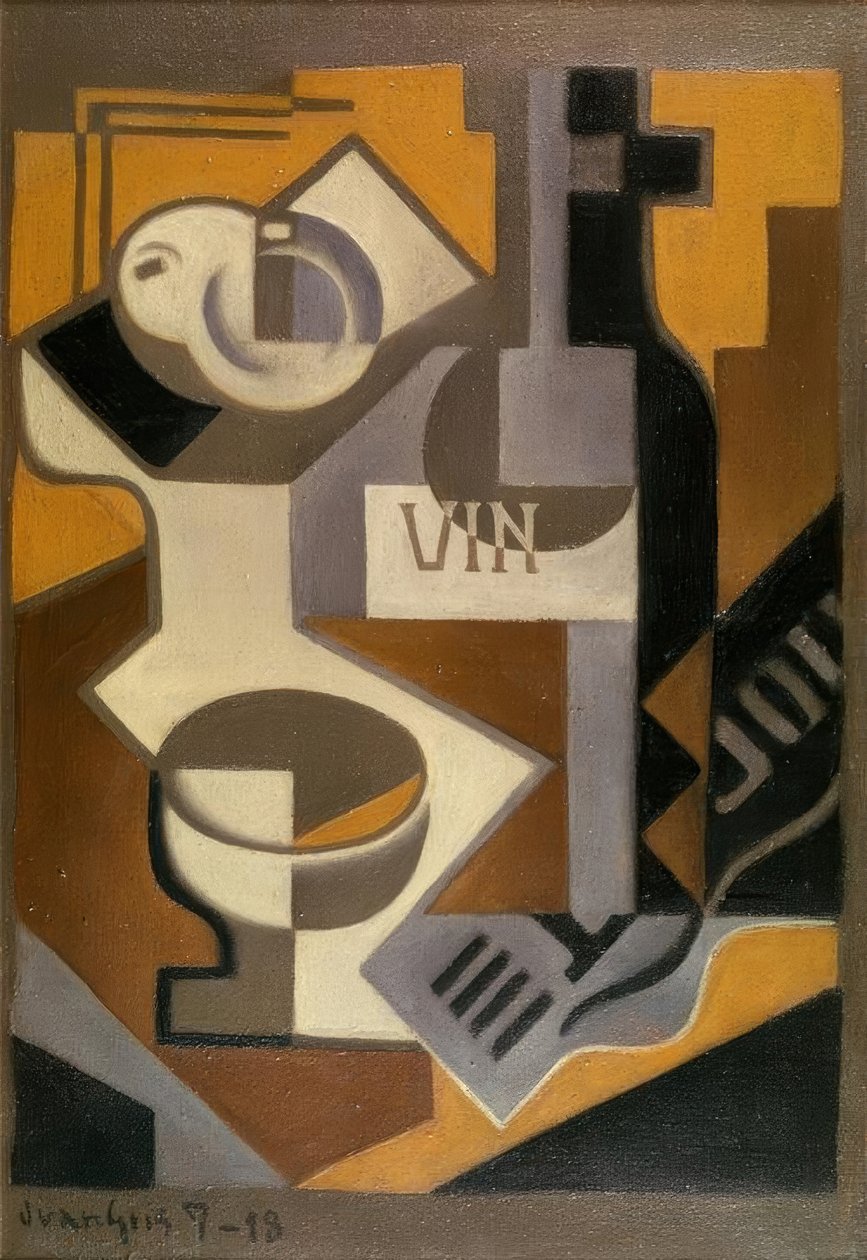 Bir şişe şarap ile natürmort by Juan Gris