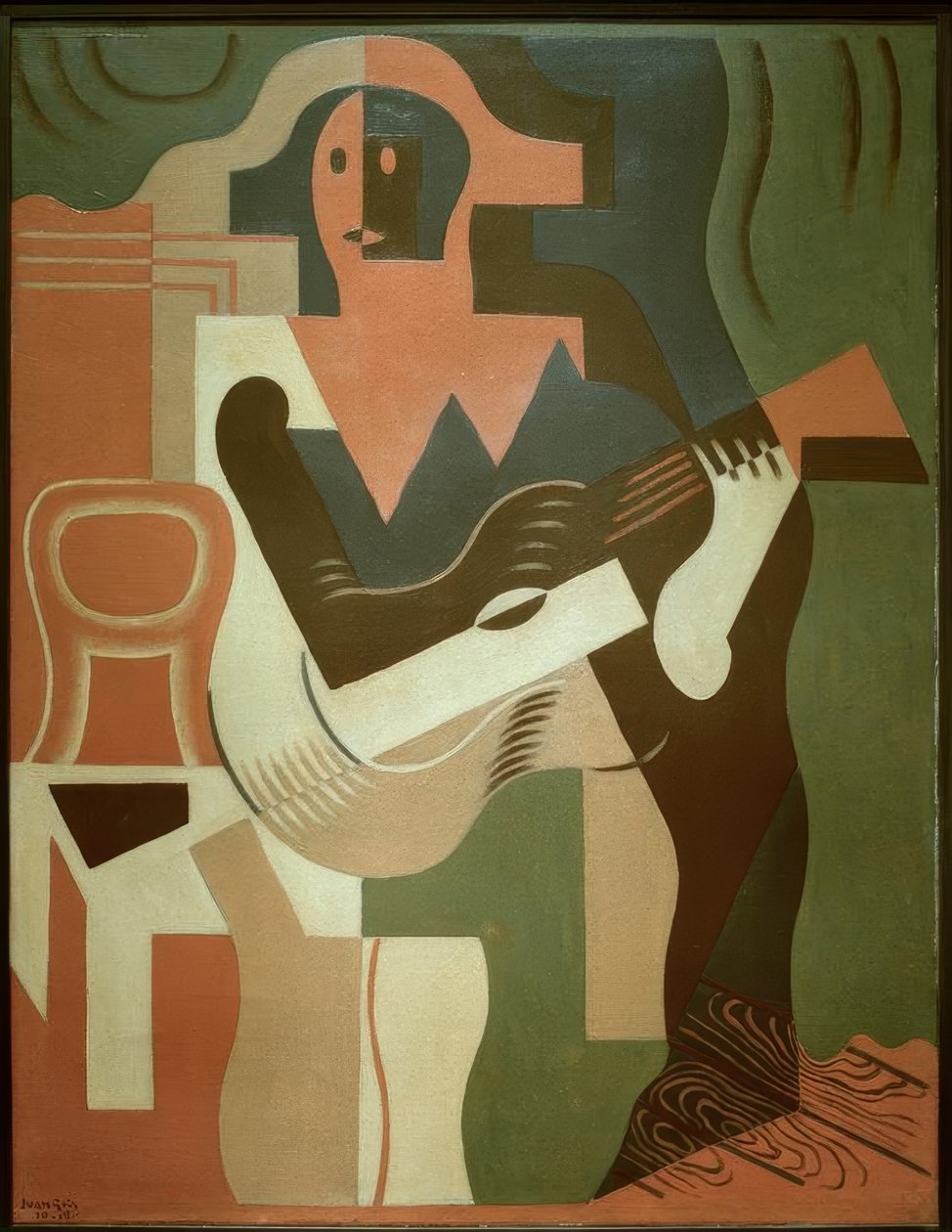 Gitar ile oturan alacalı by Juan Gris