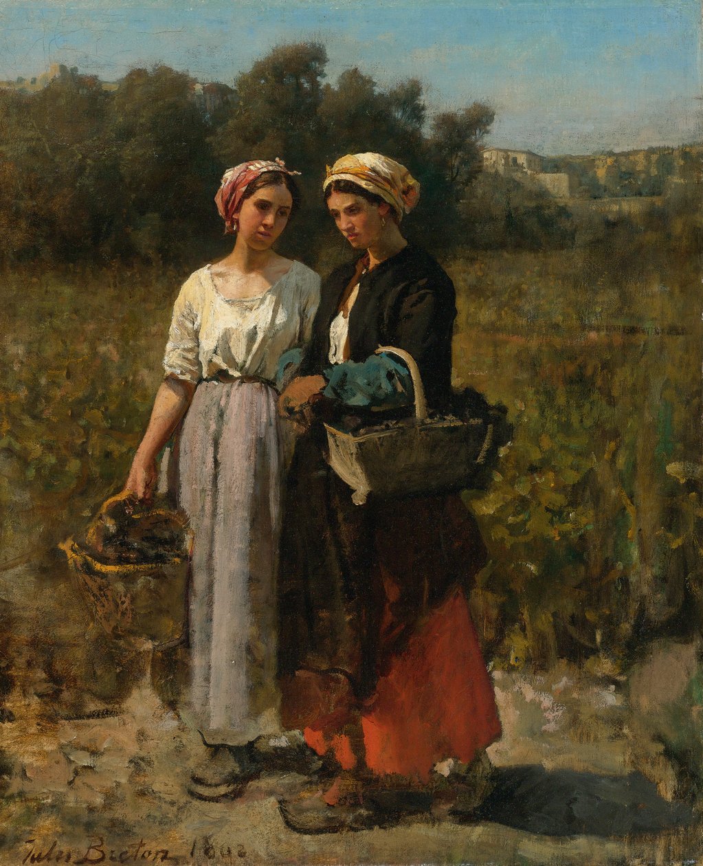 Üzüm hasat eden iki genç kadın by Jules Breton
