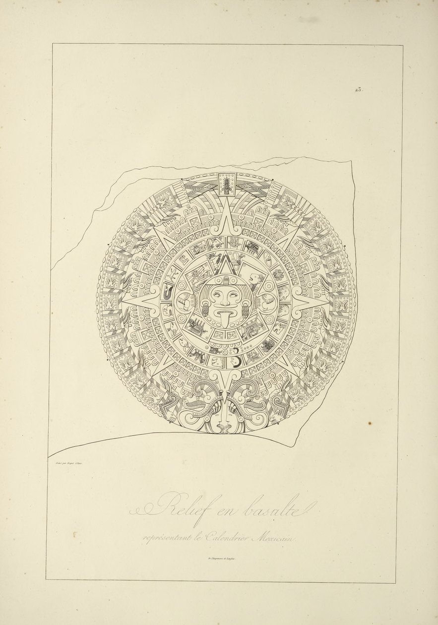 Relief in Basalt Representing a Mexican Calendar, illustration from Vues des Cordillères et Monumens des Peuples Indigènes de lAmérique by Alexander von Humboldt and Aime Bonpland, 1813  by Jules Germain Cloquet