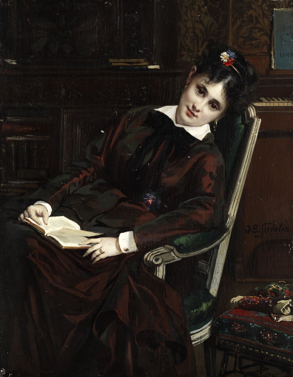 genç kadın, okuma by Jules Emile Saintin