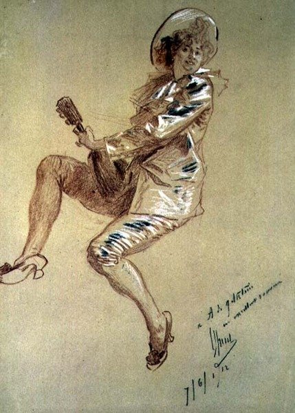 Oturan Pierrette, Mandolin çalıyor by Jules Cheret
