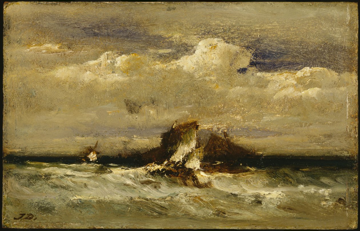 Deniz manzarası, c.1868-81 (ticari olarak beşikli panelde yağ) by Jules Dupré