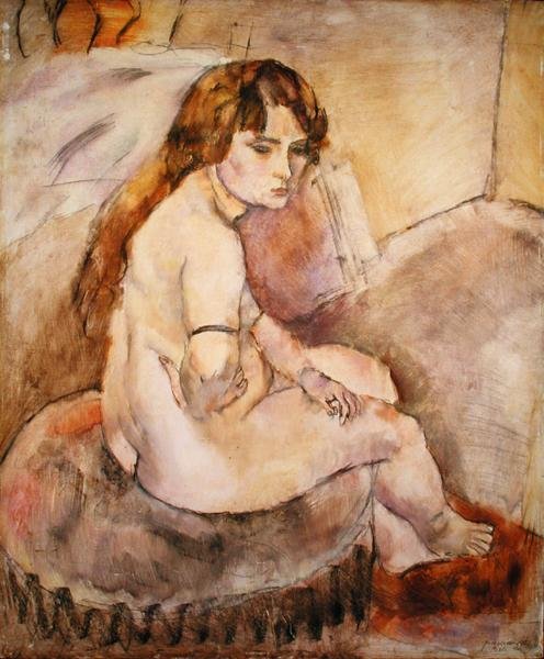 Çıplak Oturan bir Hassock by Jules Pascin