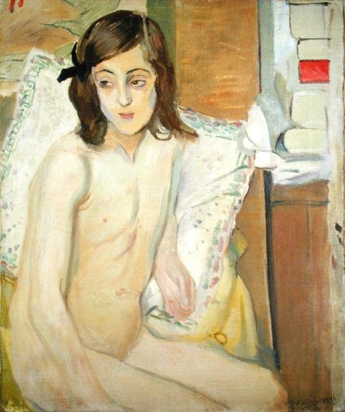 Çıplak Genç Kız (tuval üzerine yağlı boya) by Jules Pascin