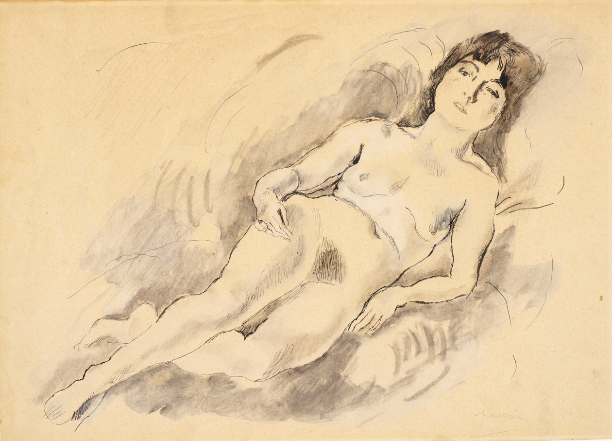 uzanmış çıplak by Jules Pascin