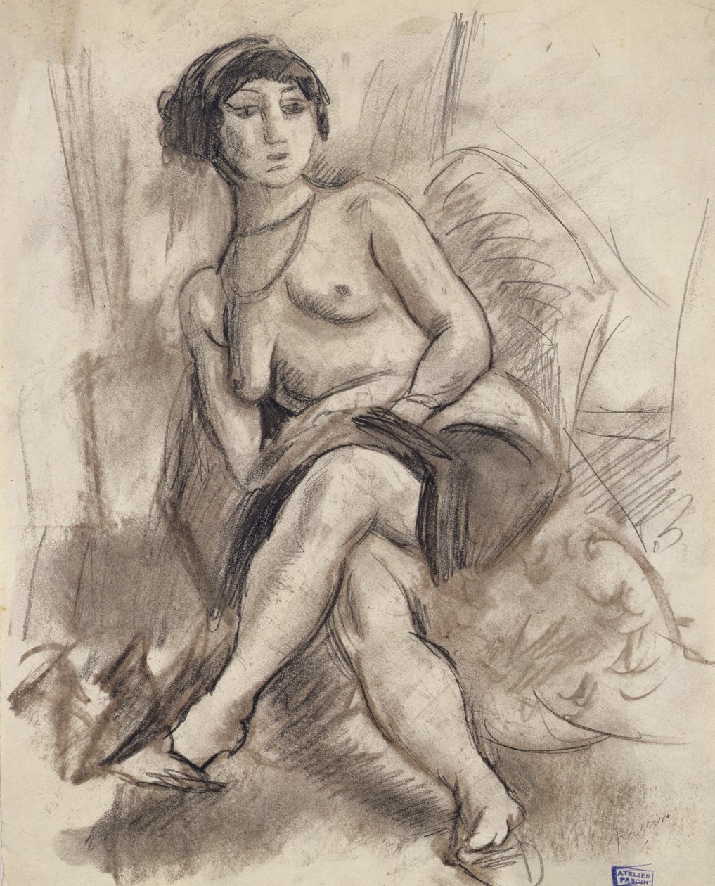 Oturan Çıplak Model by Jules Pascin