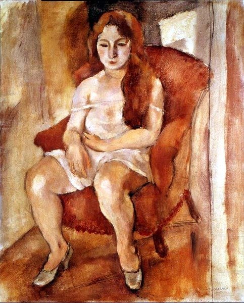 Oturan Kadın (tuval üzerine yağlı boya) by Jules Pascin