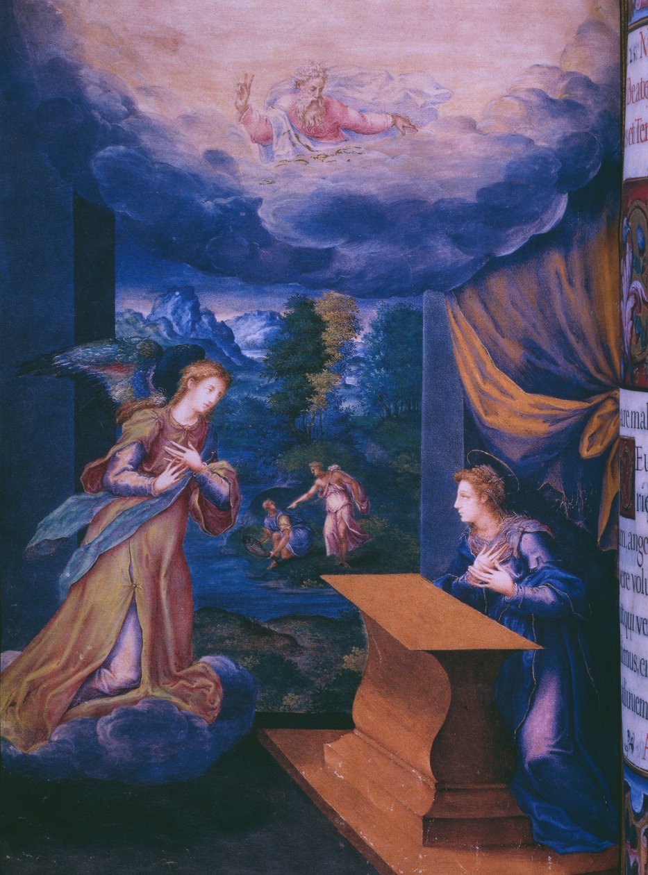 Fol.5v, Müjde, İspanya Kralı II. Philip'in Breviary'sinin tıpkıbasımından, 1569 (parşömen) by Julian and Leon, Andres de Fuente del Saz