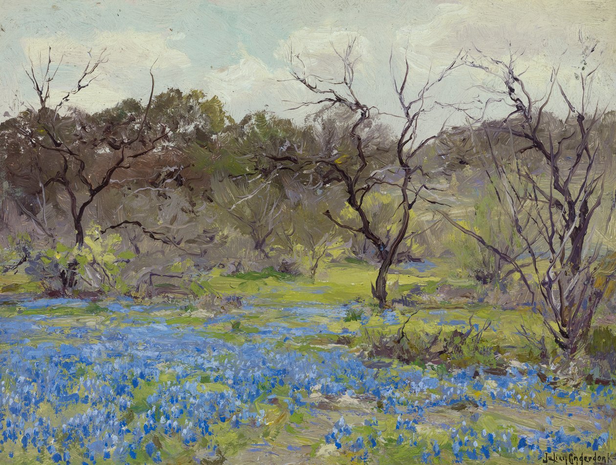 Erken İlkbahar Bluebonnets ve Mesquite, 1919 by Julian Onderdonk