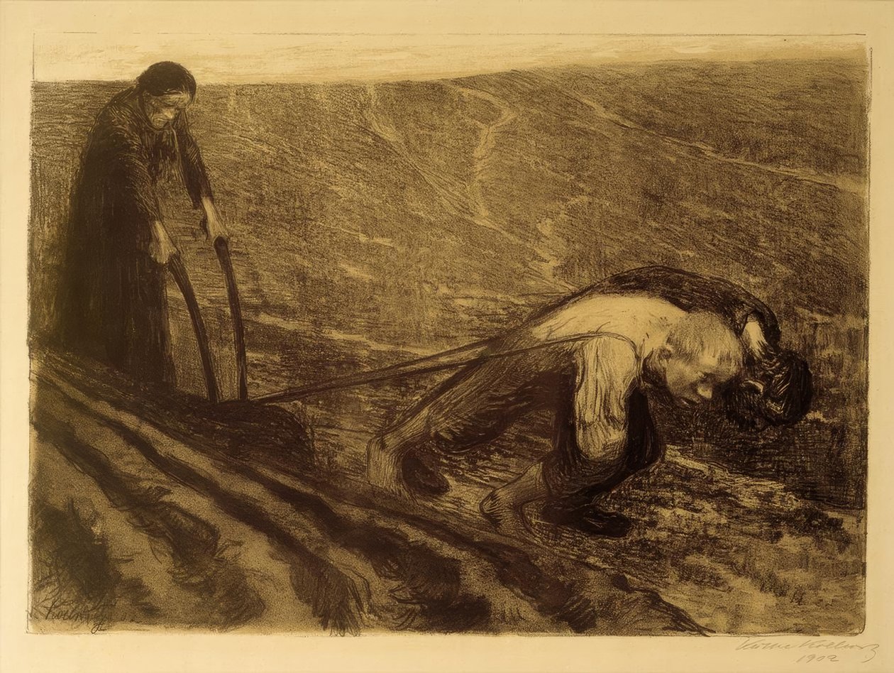 K. Kollwitz, pulluk çekici ve eşi by Käthe Kollwitz