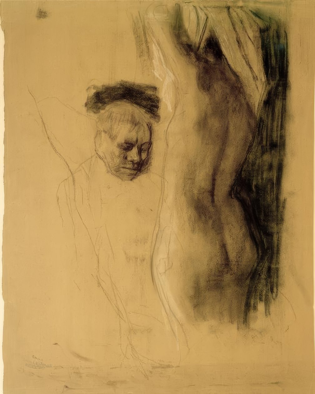 K. Kollwitz, çıplak bir kadının önünde diz çökmüş bir adam by Käthe Kollwitz