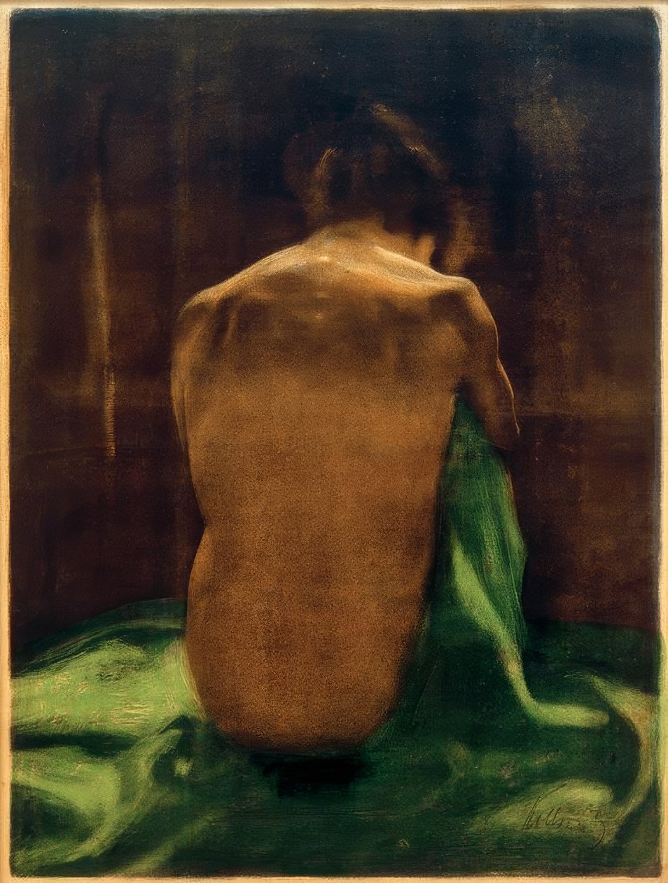 K. Kollwitz, Yeşil Bir Kumaş Üzerinde Arkadan Çıplak Kadın by Käthe Kollwitz