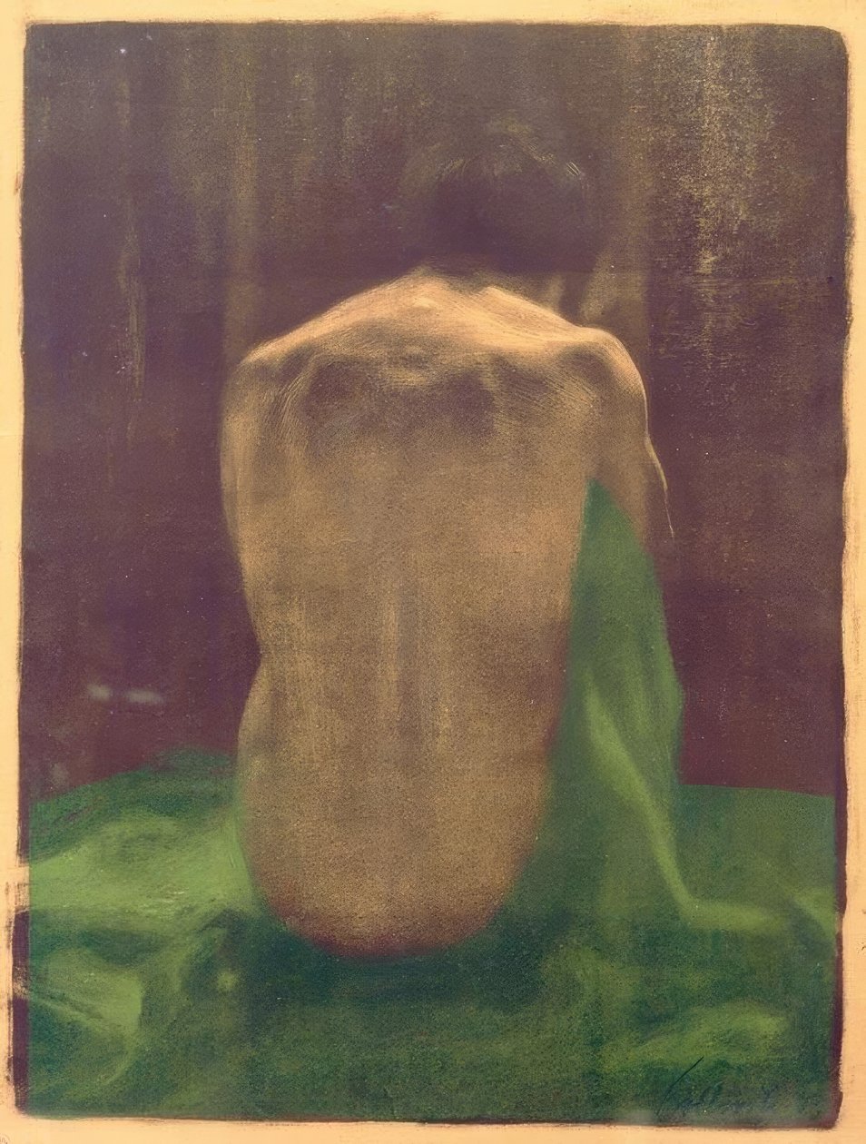 Yeşil bir bez üzerinde arkadan çıplak kadın by Käthe Kollwitz