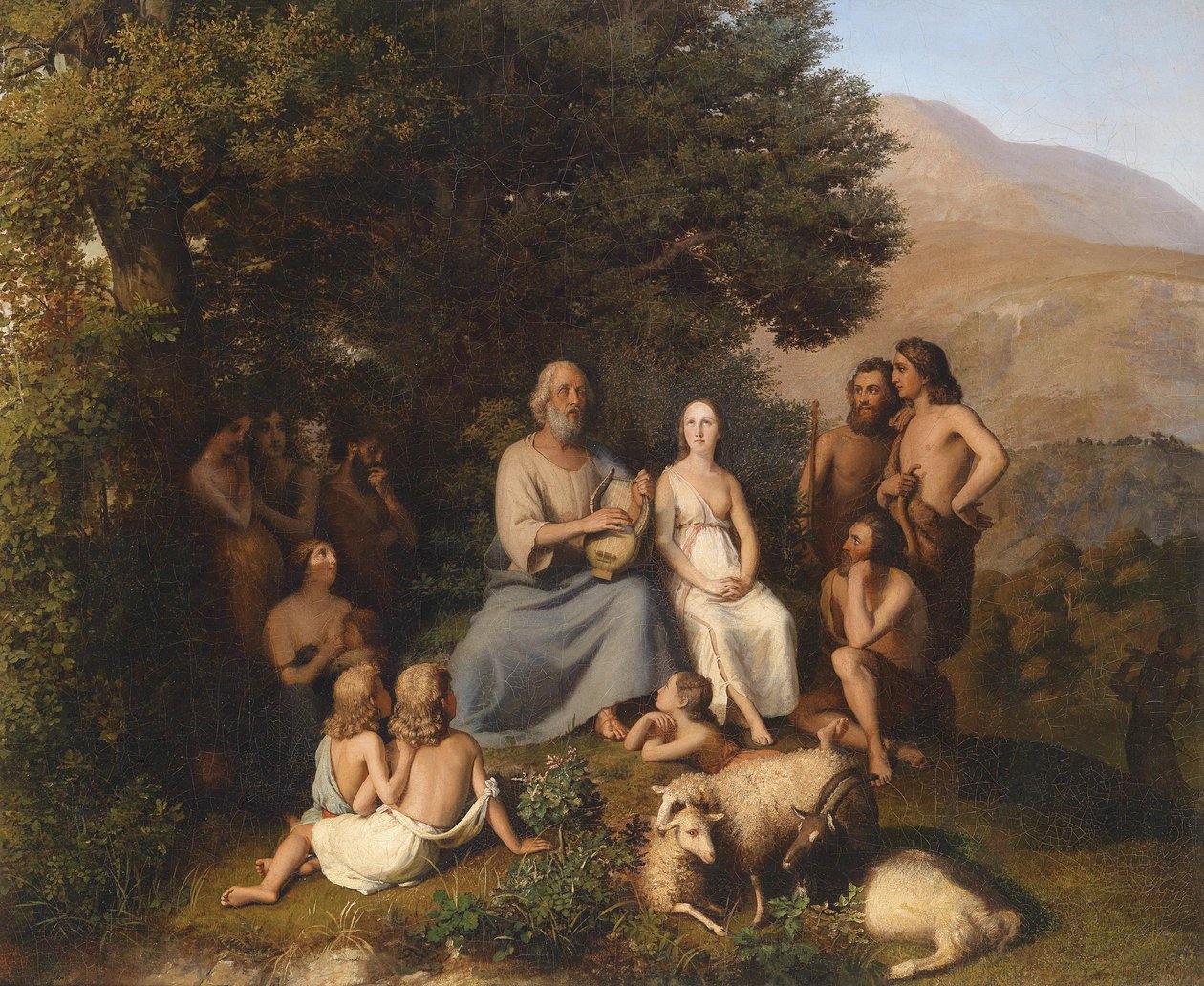 Homer genç Yunanlılarla şarkı söylüyor by Karl Becker