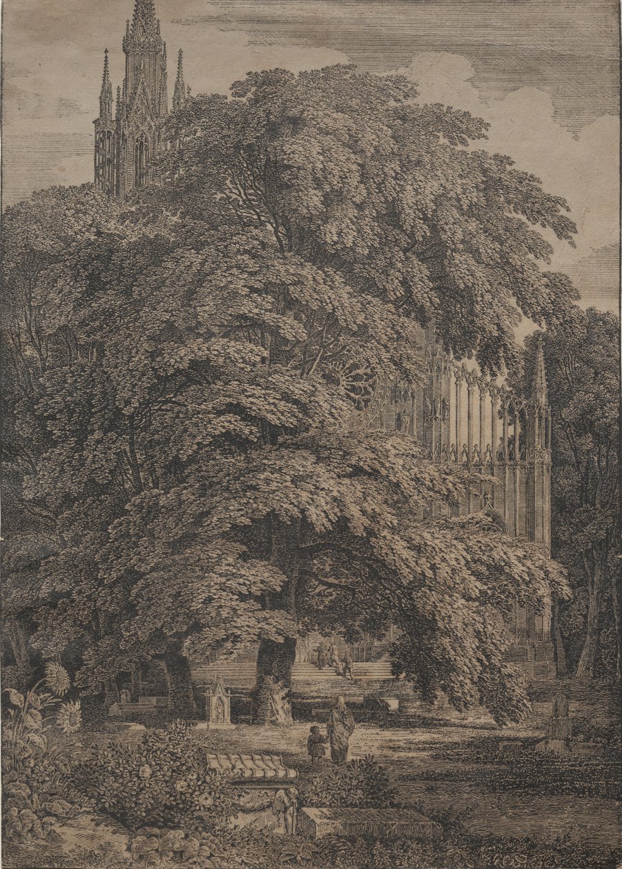 Oaks arasında Gotik Kilise, 1810. by Karl Friedrich Schinkel